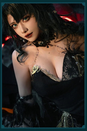Path to Nowhere Raven MBCC-S-074 Cosplay Black glue gift box Costume Halloween Black Dress Necklace Props Wig Women's Sexy Set