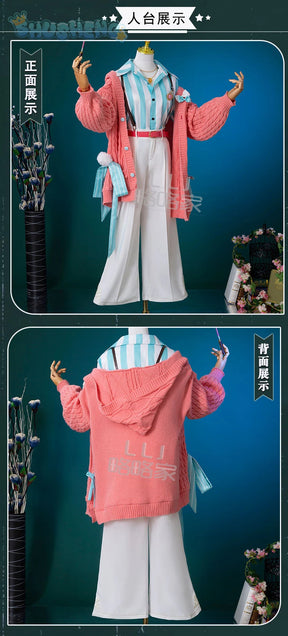 Fragaria Memories Kurode Merold Cosplay Costume Cute and sweet pink sweater jacket pants, wig Halloween party uniform MEROLD set