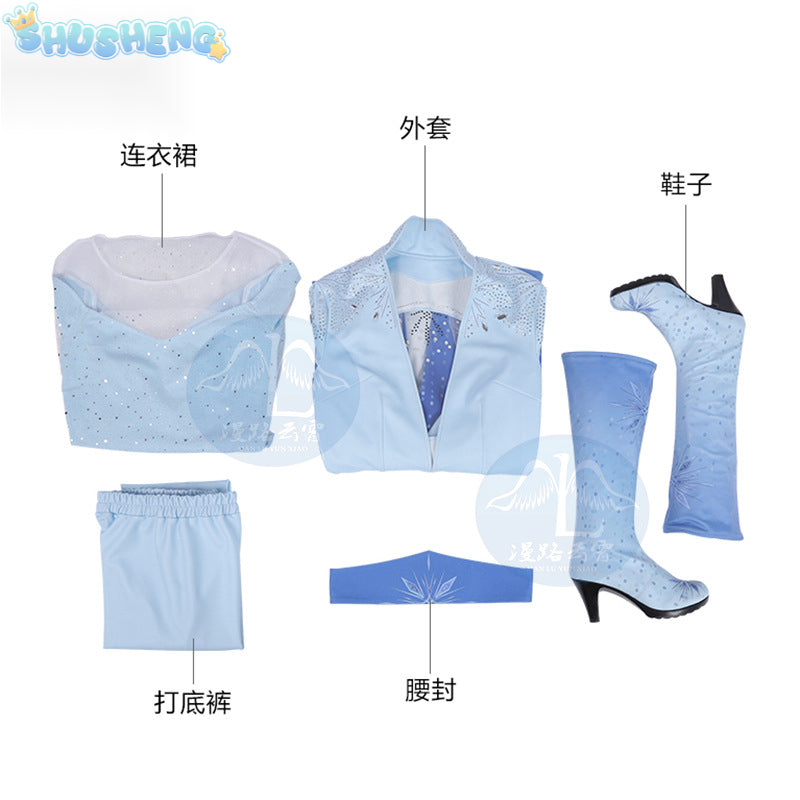 New Cosplay Snow Queen Adult Elsa Dress Costume Halloween Cosplay Elsa Anna Costume Princess Ice Queen Outfit Full Sets