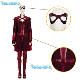 The Boys Crimson Countess Cosplay Costume Laurie Holden Sexy Red Jumpsuit Halloween Carnival Women Outfit Jumpsuit Cloak Boots