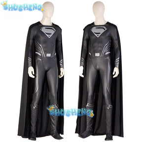 New Clark Kent Cosplay Costume Black Jumpsuit Cloak Super Hero Set Custom Made