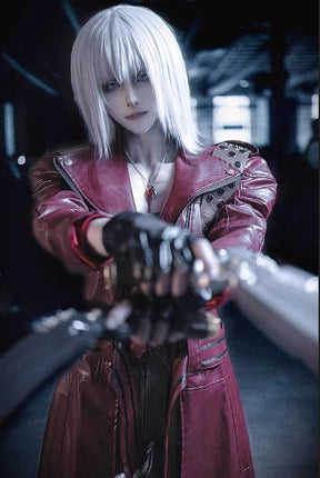 Game DMC 3 Dante Cosplay Costume Coat, gloves, waist bag, belt, Halloween party night red leather suitable uniform Dante Man set