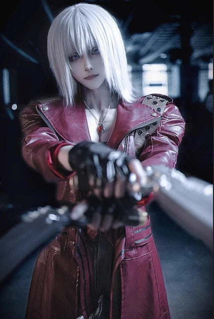 Game DMC 3 Dante Cosplay Costume Coat, gloves, waist bag, belt, Halloween party night red leather suitable uniform Dante Man set