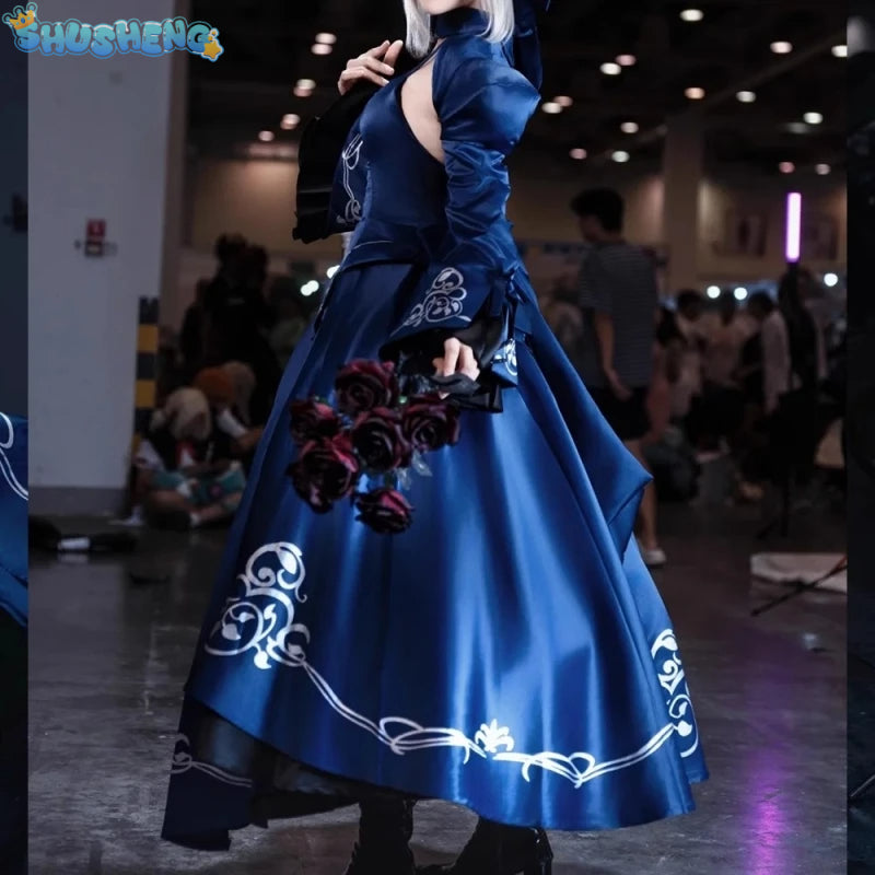 Alter Cosplay FGO Altria Pendragon Cosplay Costume Anime Women Blue Skirt Uniform Role Play Clothing Halloween Costumes Stock