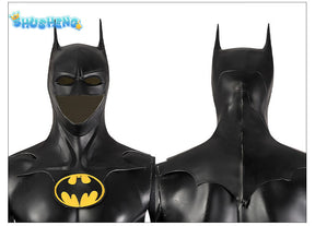 Michael Keaton Superhero Bat Bruce Wayne Cosplay Costume Hero Armor Outfit With Cowl Black Leather Jumpsuit Boots Halloween Suit