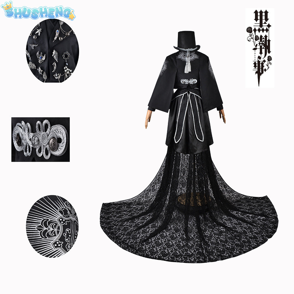 Ciel 15th Anniversary Cosplay Costume Butler Victorian-style Silk Gown Gothic Lolita Long Dress Wig Halloween