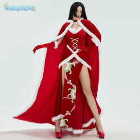 Anime OP Boaa Hancockk Cosplay Costume Women Sexy Christmas Party Dress Accessory Set Winter Warm High Quality Boa·Hancock suit
