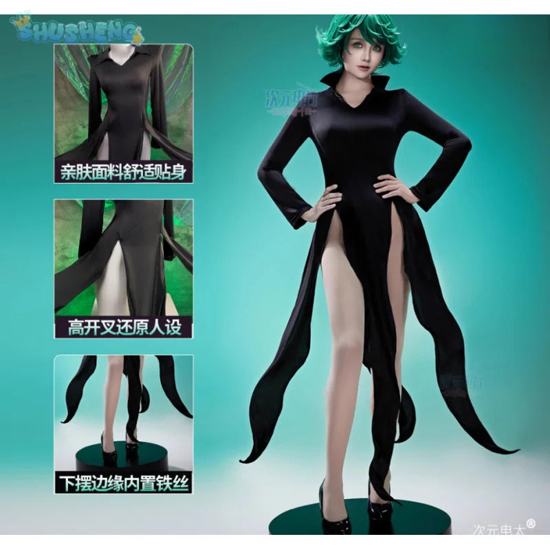 One Punch Man Tornado of Terror Senritsu No Tatsumaki Cosplay Costume Wig Black Dress Women Girl Outfit Halloween Child Uniform