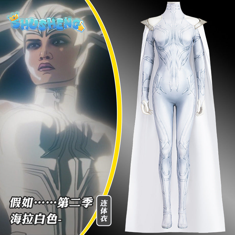 New What If Cosplay Hel Hela Cosplay Costume White Jumpsuit Cloak To Choose Custom Made